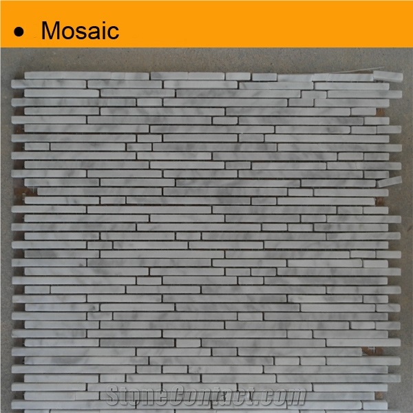 Strip Mosaic for Wall, Cararra White Marble Strip Mosaic