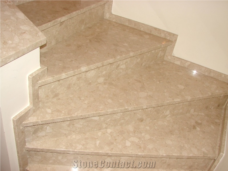 Limestone Steps, Staircase, San Gottardo Fiorito Beige Limestone Staircase