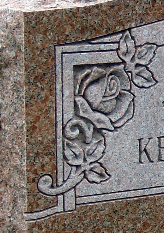Autumn Rose Red Granite Engraved Tombstone