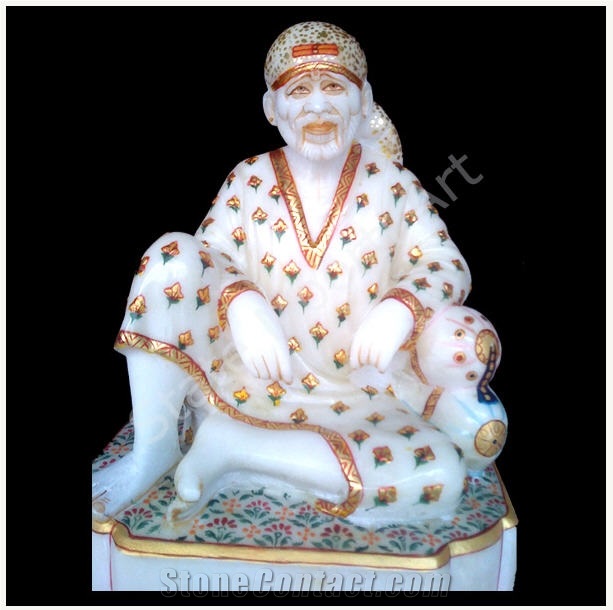 Sai Baba God Statues, Makrana Albeta White Marble Statues