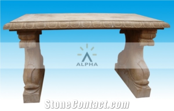 Antiqued Stone Bench, Yellow Marble Bench