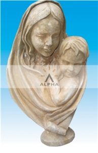 Antiqued Stone Bust, Beige Marble Sculpture, Statue