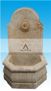Antiqued Stone Wall Fountain, Yellow Marble Wall Fountain