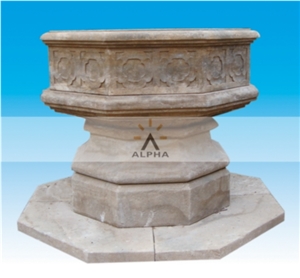 Antiqued Stone Well, Yellow Marble Flower Pot