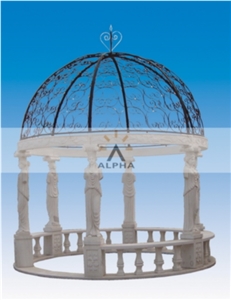 Big Marble Gazebo, Cyan Flower White Marble Gazebo