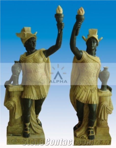 Black Roman Soldier Statues, Black Marble Statues