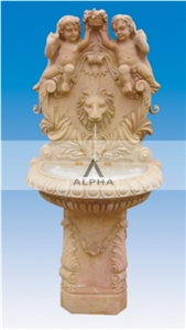 Classic Wall Fountain Lion Head, Yunnan Cream Beige Marble Wall Fountain