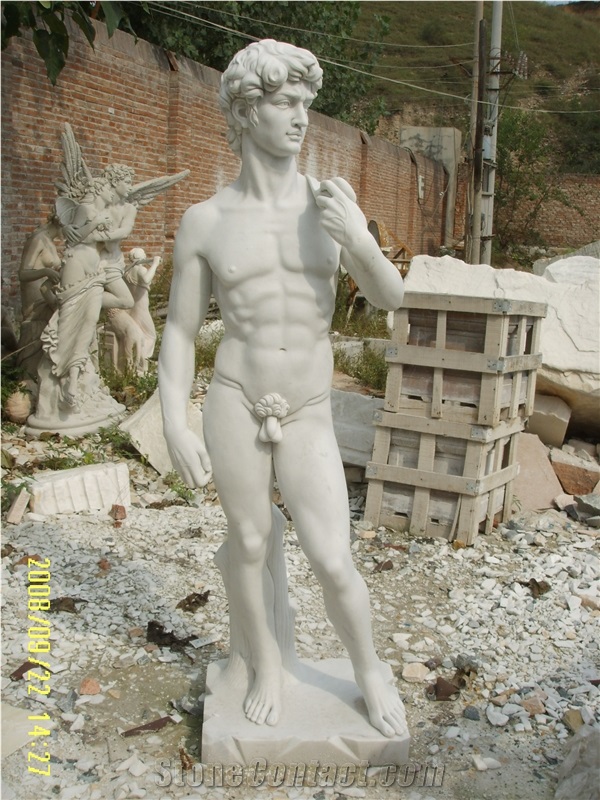 Hand Carved Marble David Sculpture, White Marble Sculpture