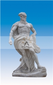 Hand Carved Marble Neptune Statue, White Marble Statue