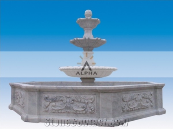 Marble Carved Fountain and Pond, White Marble Fountain