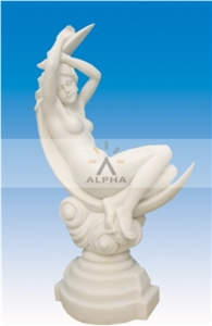 Moon Goddess Statue Sculpture In Marble, White Marble Sculpture
