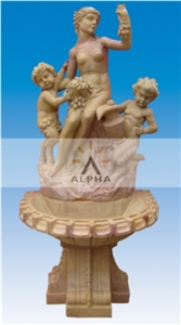 Mother and Chilren Statue Wall Fountain, China Royal Beige Marble Wall Fountain