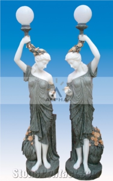 Stone Lamp Statues, White Marble Statues