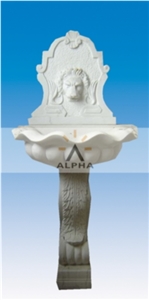 Wall Fountain With Lion Head, White Marble Wall Fountain