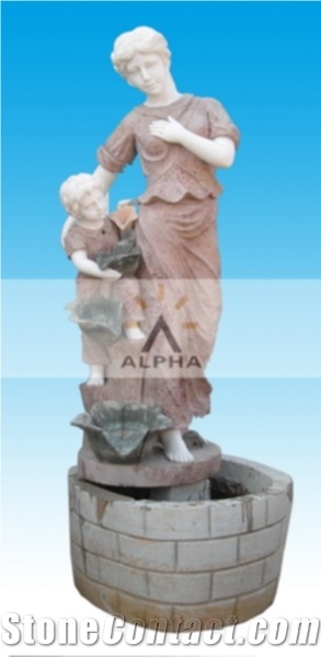 Woman Statue Fountain, Angel Cream Pink Marble Fountain