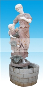 Woman Statue Fountain, Angel Cream Pink Marble Fountain