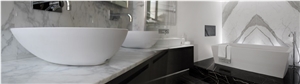 Calacatta Marble Bathroom Project, Calacatta Caldia White Marble Bath Design