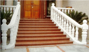 Sivec White Balustrade, Rosso Valencia Stairs, Rosso Valencia Red Marble Stairs