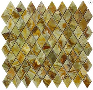 Multi Green Diamond Onyx Mosaic Tile, Multicolor Green Onyx Mosaic