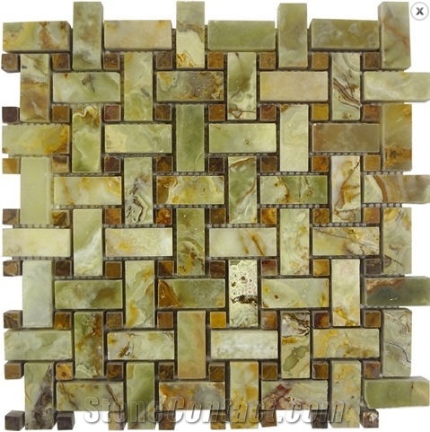 Multi Green Diamond Onyx Mosaic Tile, Multicolor Green Onyx Mosaic