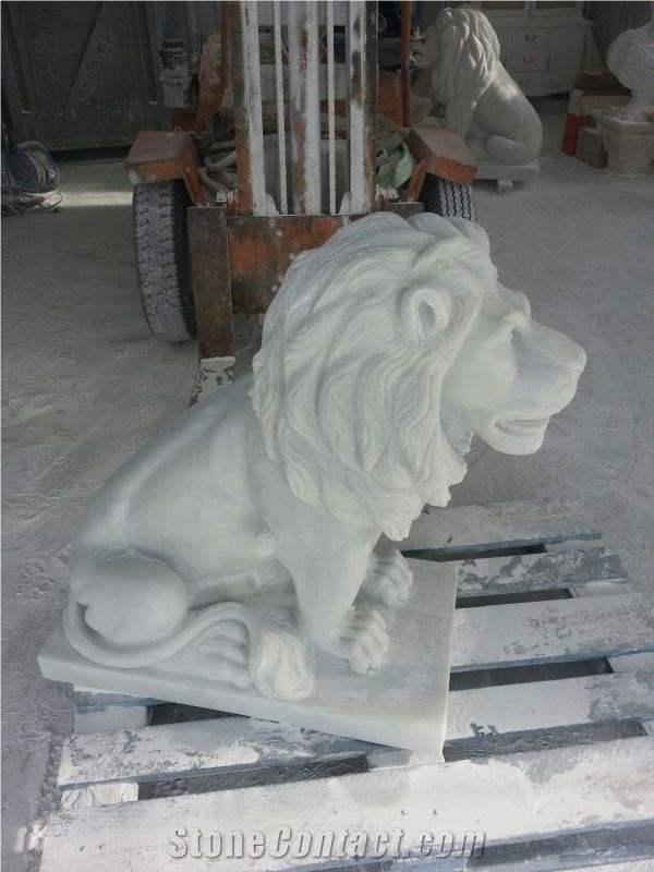 Blanco Tranco Macael Lion Sculpture, Blanco Macael White Marble Sculpture