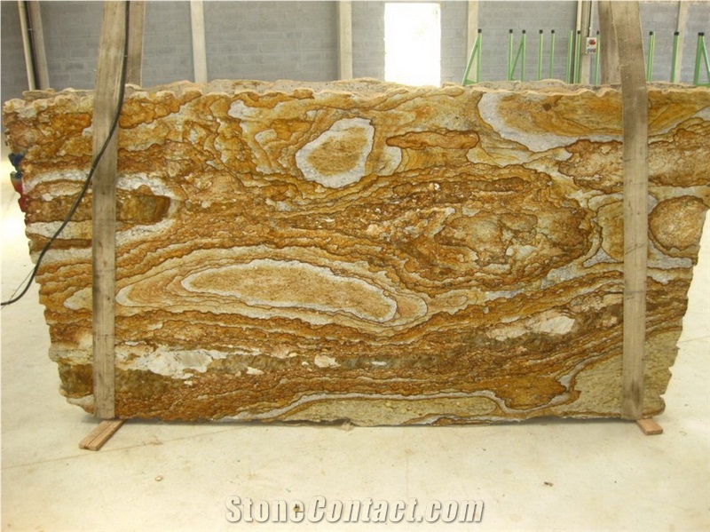 Golden Crystal Granite Slabs, Brazil Yellow Granite