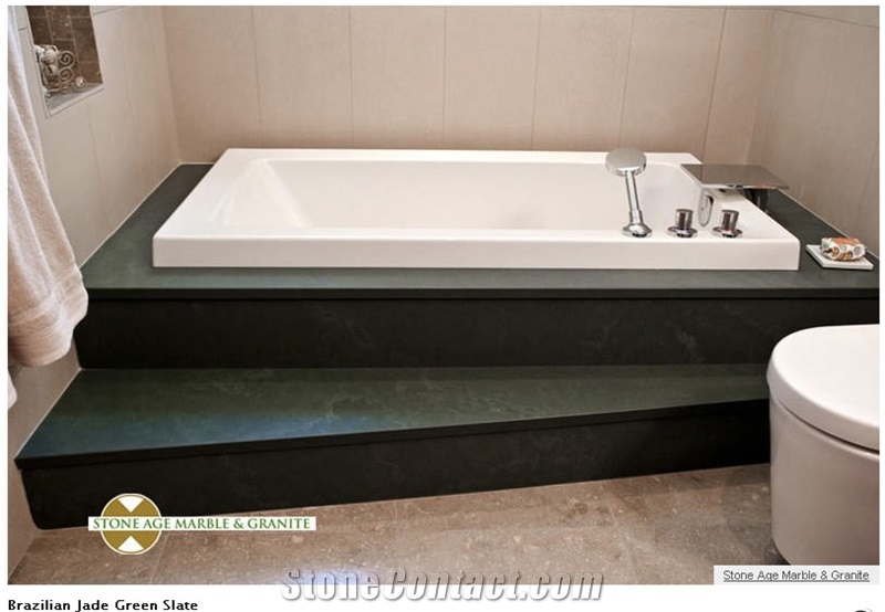 Brazilian Jade Green Slate Bath Tub Surround, Riven Green Slate Bath Tub