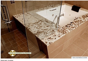 Delicatus Granite Bath Tub Deck, Surround, Vanity, Delicatus White Granite Bath Design