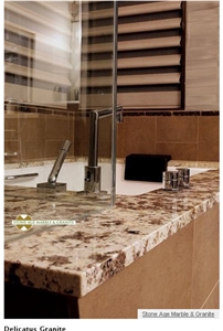 Delicatus Granite Bath Tub Deck, Surround, Vanity, Delicatus White Granite Bath Design
