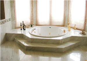 Marble Bath Tub Deck, Tub Surround, Bianco Brouille White Marble Bath Tub
