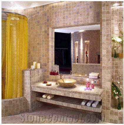 Bathroom Concepts, Beige Travertine Bath Design