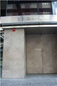 Limestone Mechanically Fixed to Steel Doors, Grey Limestone Building, Walling