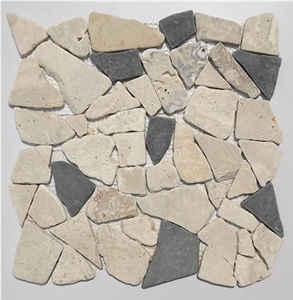 Classic Tumbled Black Random Shape Limestone Mosaic for Wall and Floor