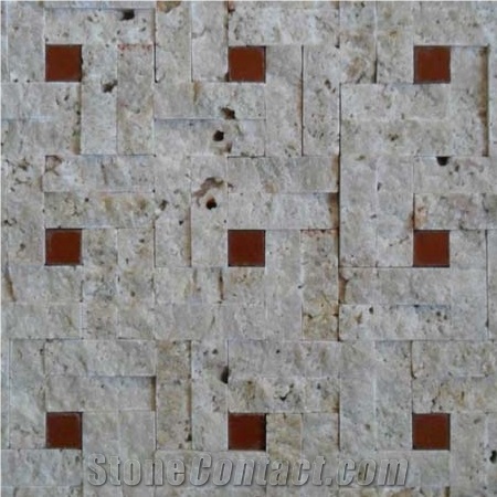 New Design Beige Travetine Split Face Chipped Mosaic Wall Paving