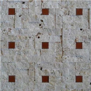 New Design Beige Travetine Split Face Chipped Mosaic Wall Paving