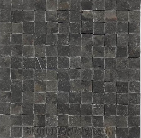 Split Face Black Limestone Linear Strip Mosaic Tile
