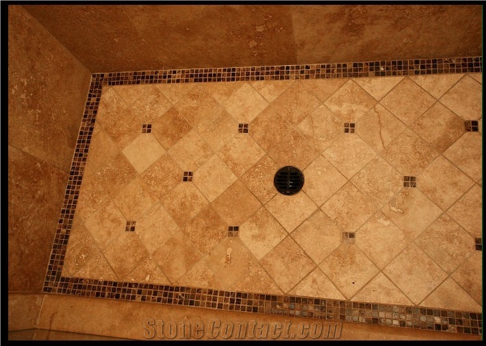 Travertine Shower Floor, Durango Zacatecas Peach Travertine Tiles