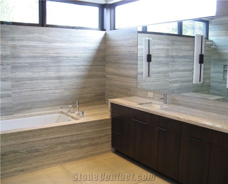 Bathroom Remodeling with Travertino Silver, Travertino Silver Grey Travertine Bath Design