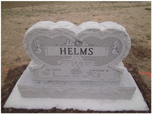Gray Granite Double Hearth Tombstone, Mount Airy White Granite Tombstone
