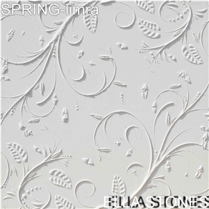 Spring - Limra Limestone 3d CNC Carved Wall Panel, Limra White Limestone Wall Panel