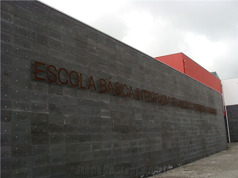 Basalto Dos Acores Facade, Exterior Walling, Olivine Grey Basalt Walling
