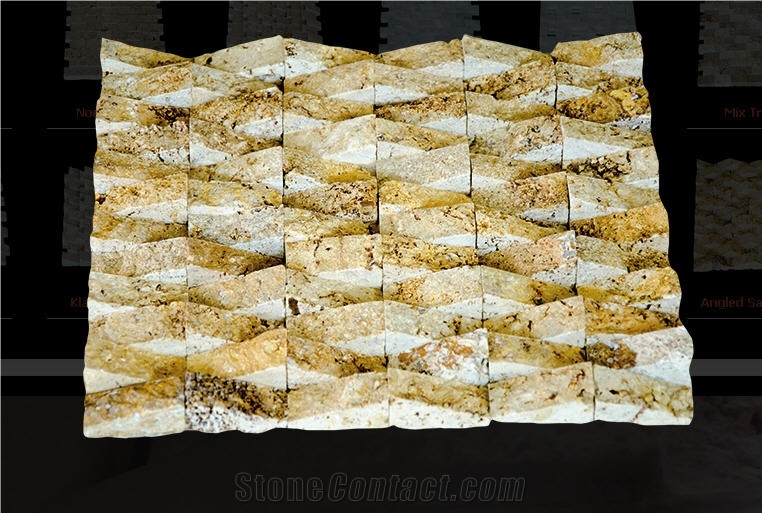 Angled Afyon Yellow Travertine Split Mosaic