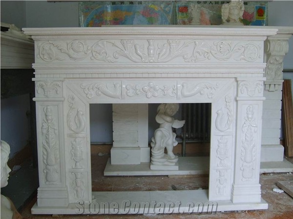 Hekou Jade White Marble Fireplace Mantel