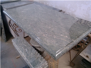 Table Top with Bench, Green Granite