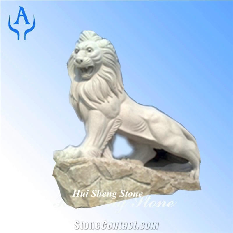 Granite White Animal Lion Sculpture Carving, White Granite