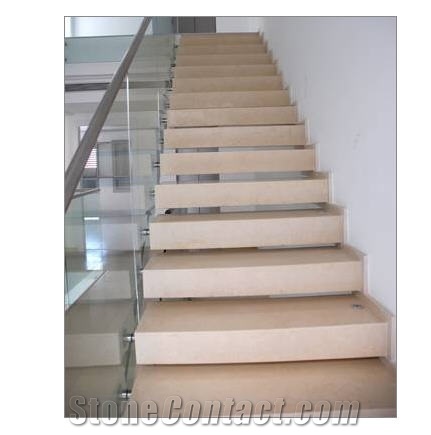Crema Fiorito Stairs, Crema Fiorito Beige Limestone Stairs