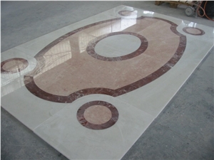 Avorio Venato and Rosso Levanto Inlayed Floor, Avorio Venato Limestone Tiles