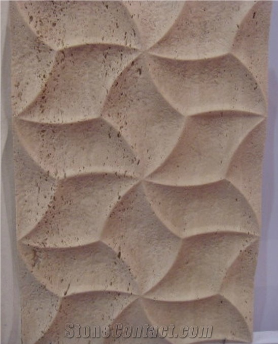 3d Cnc Travertine Wave Wall Tile, Beige Travertine Wall