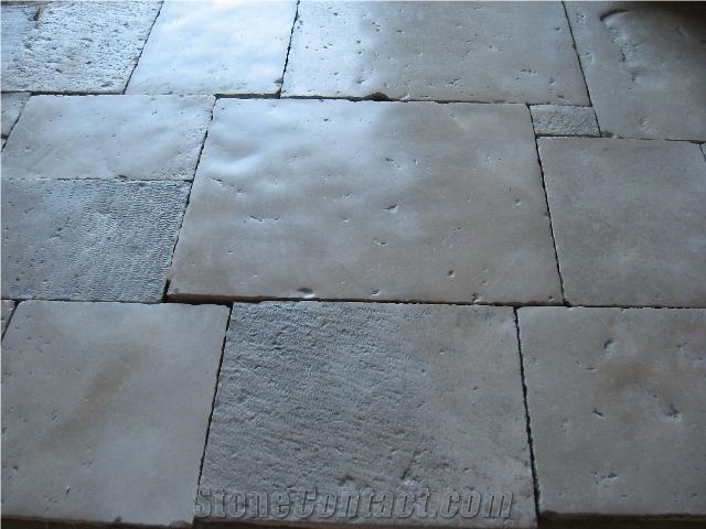 French Limestone Reclaimed Floor Tiles, Chassagne Grey Limestone Tiles