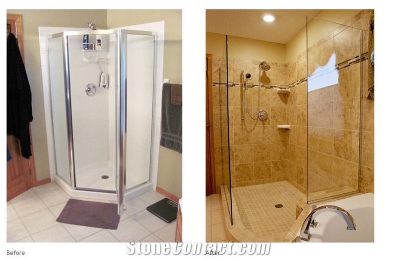 Travertine Bathroom, Shower Remodeling, Travertino Classico Mexico Beige Travertine Bath Design